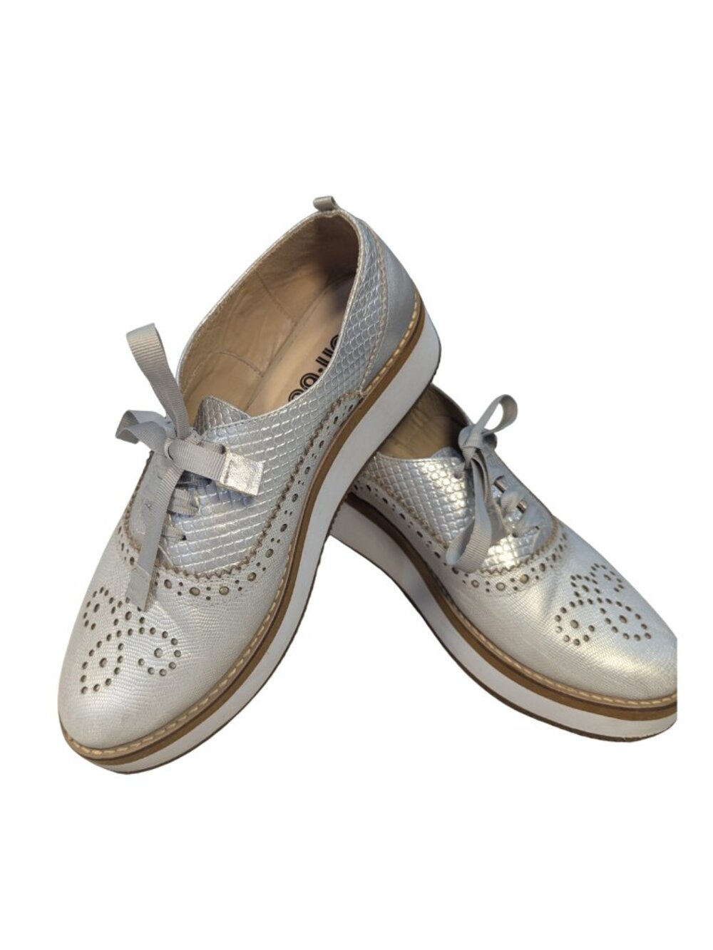 Bon Bonite Silver Leather Brogue Platform Oxfords EU 38 US 7.5-8